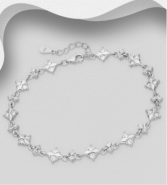 Sterling Silver Bracelet, decorated with CZ Simulated Diamonds