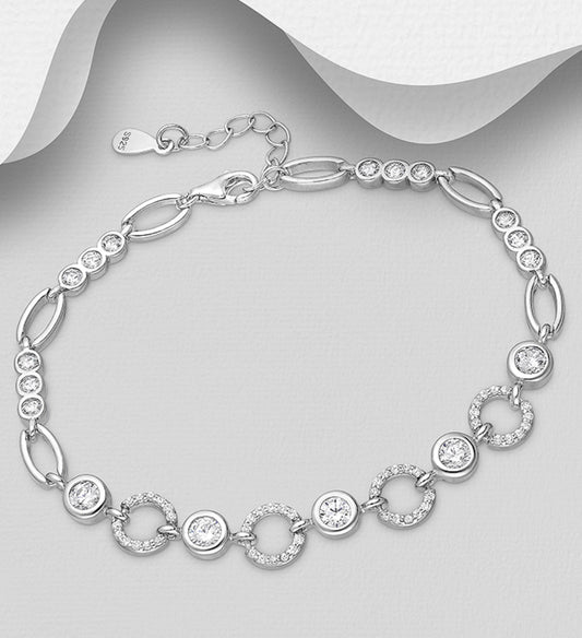 Sterling Silver Circle Bracelet, decorated with CZ Simulated Diamonds