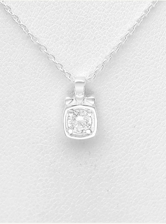 Sterling Silver Necklace, decorated with CZ Simulated Diamonds