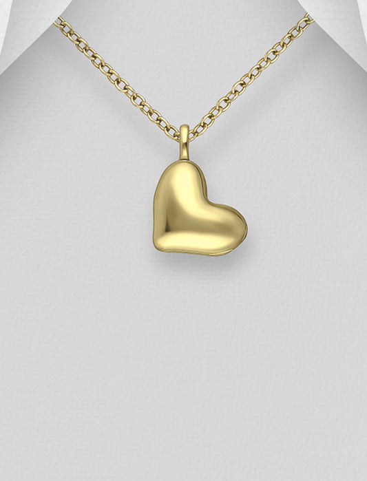 9K Yellow Gold Plated Sterling Silver Heart Locket Pendant