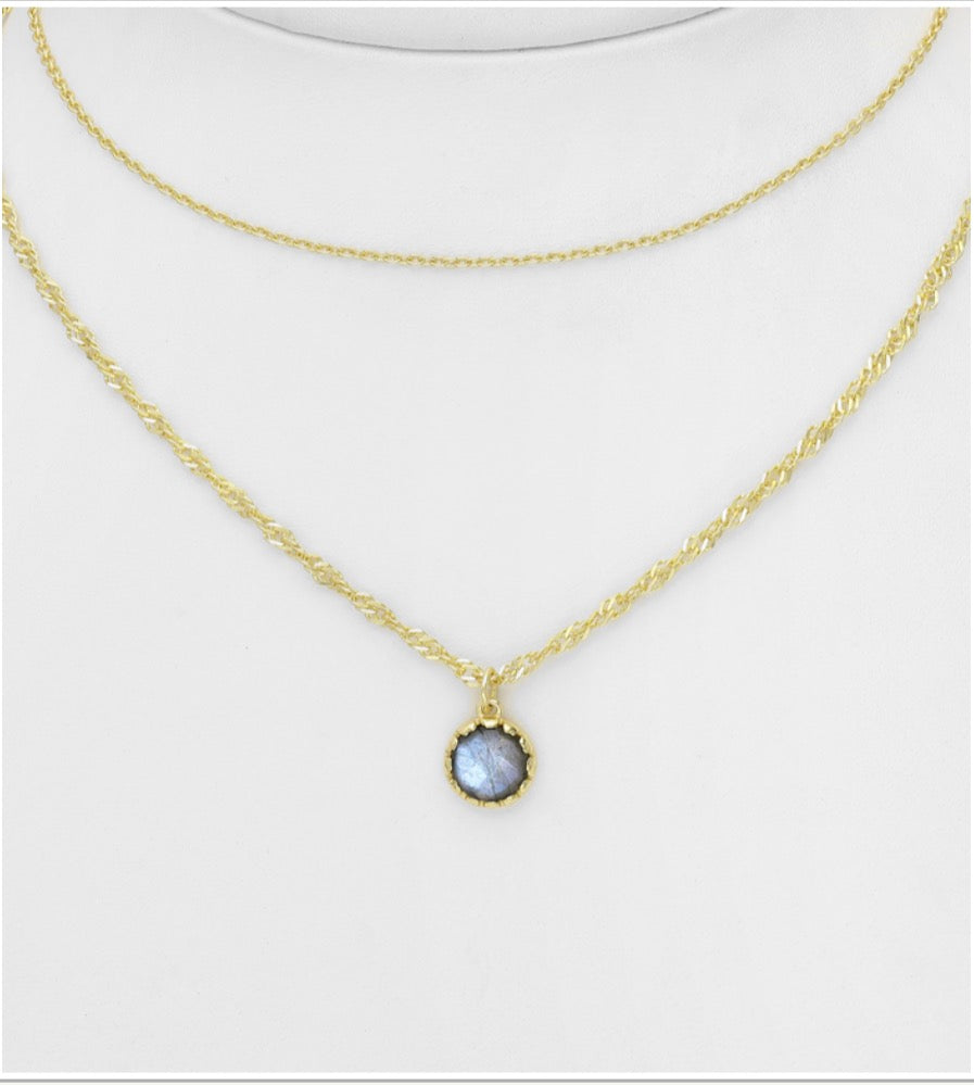 18K Yellow Gold Plated Sterling Silver Layered Choker, decorated with Labradorite