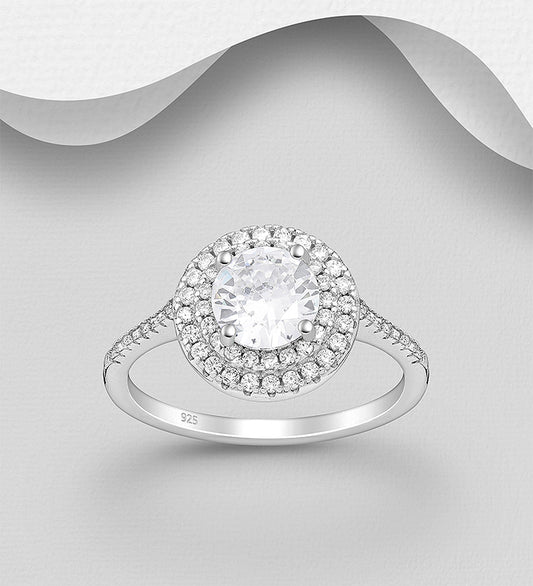 Sterling Silver Ring, Decorated with CZ Simulated Diamonds